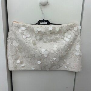 Guizio Low Rise Paillette Skirt White